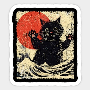 Catzilla Cat Sunset Japanese Art Funny Sticker